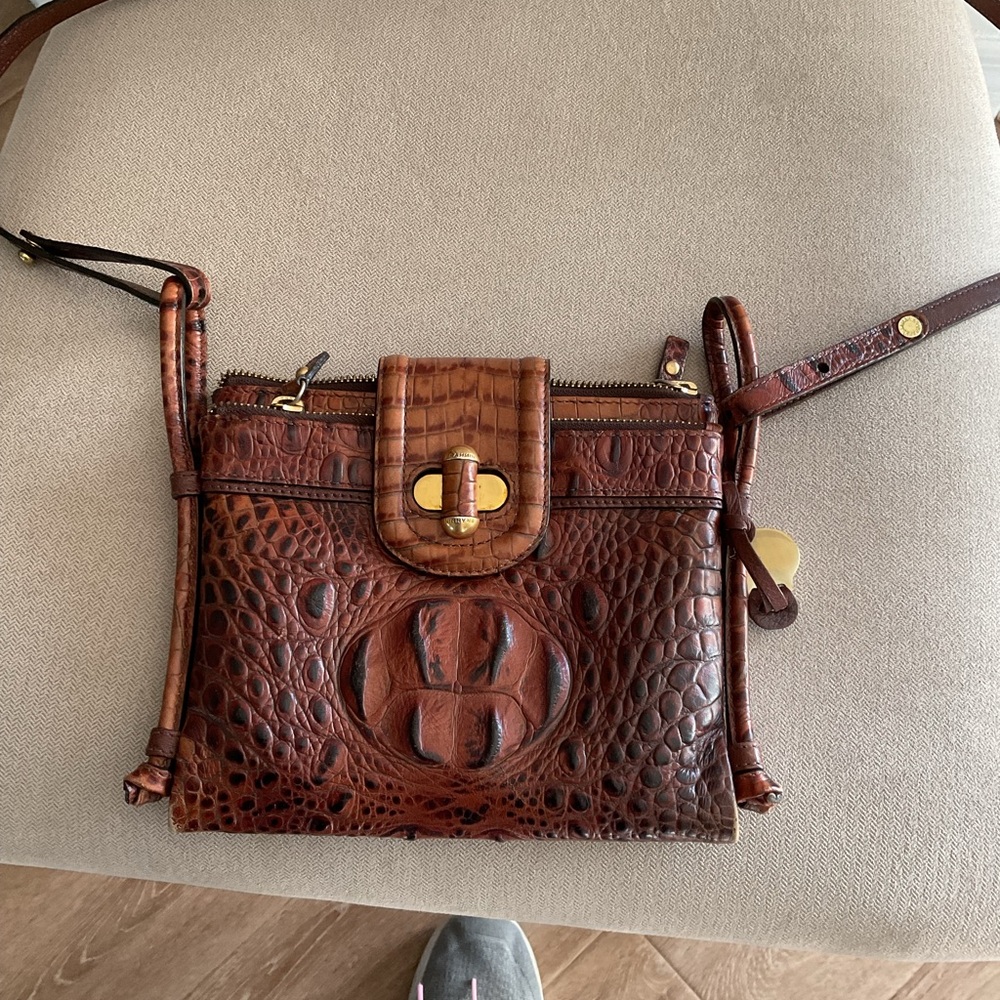 Brahmin Rich Brown Crocodile-Embossed Crossbody Bag